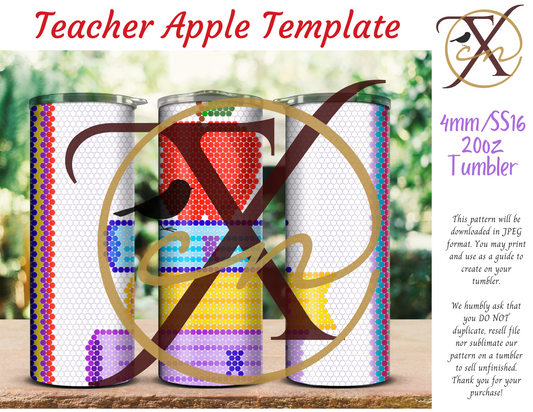 4mm Teacher Apple Rhinestone Tumbler Template