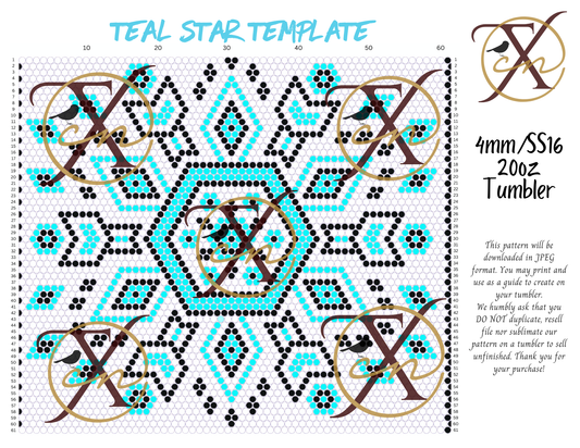 4mm Teal Star Rhinestone Tumbler Template
