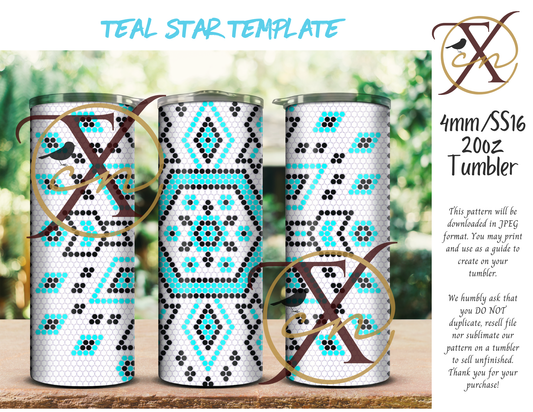 4mm Teal Star Rhinestone Tumbler Template