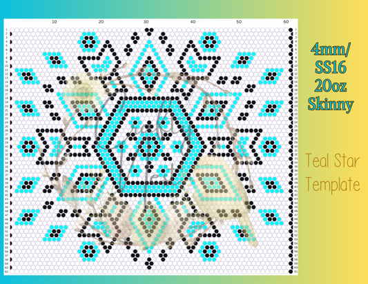 4mm Teal Star Rhinestone Tumbler Template