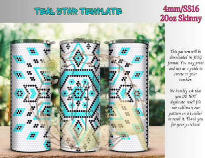 4mm Teal Star Rhinestone Tumbler Template