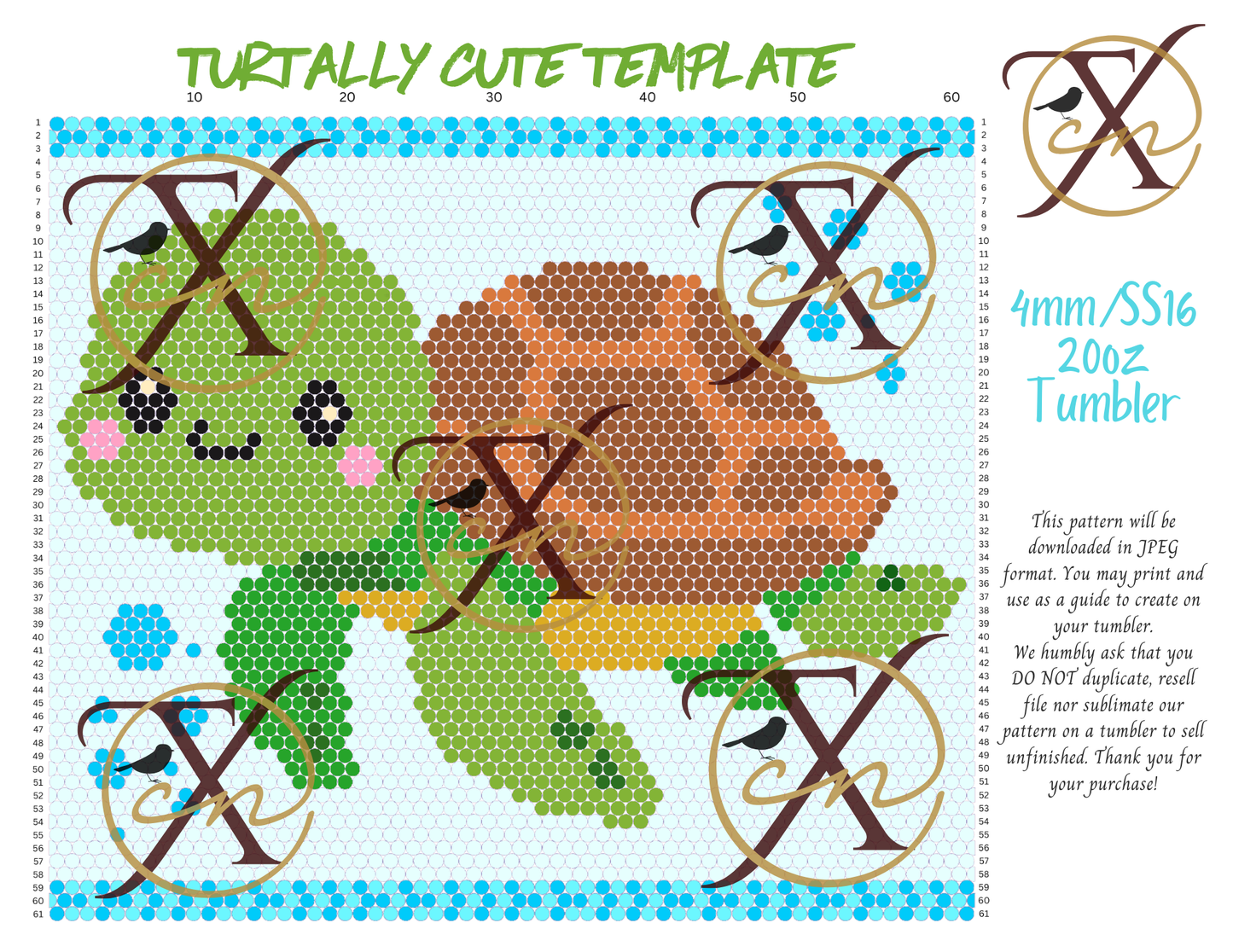 4mm Turtally Cute Rhinestone Tumbler Template