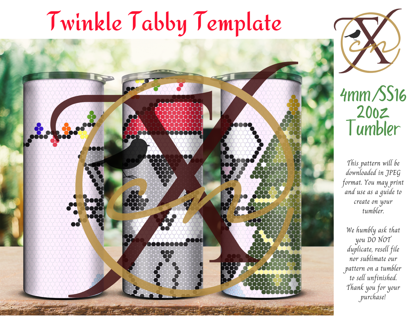 4mm Twinkle Tabby Rhinestone Tumbler Template