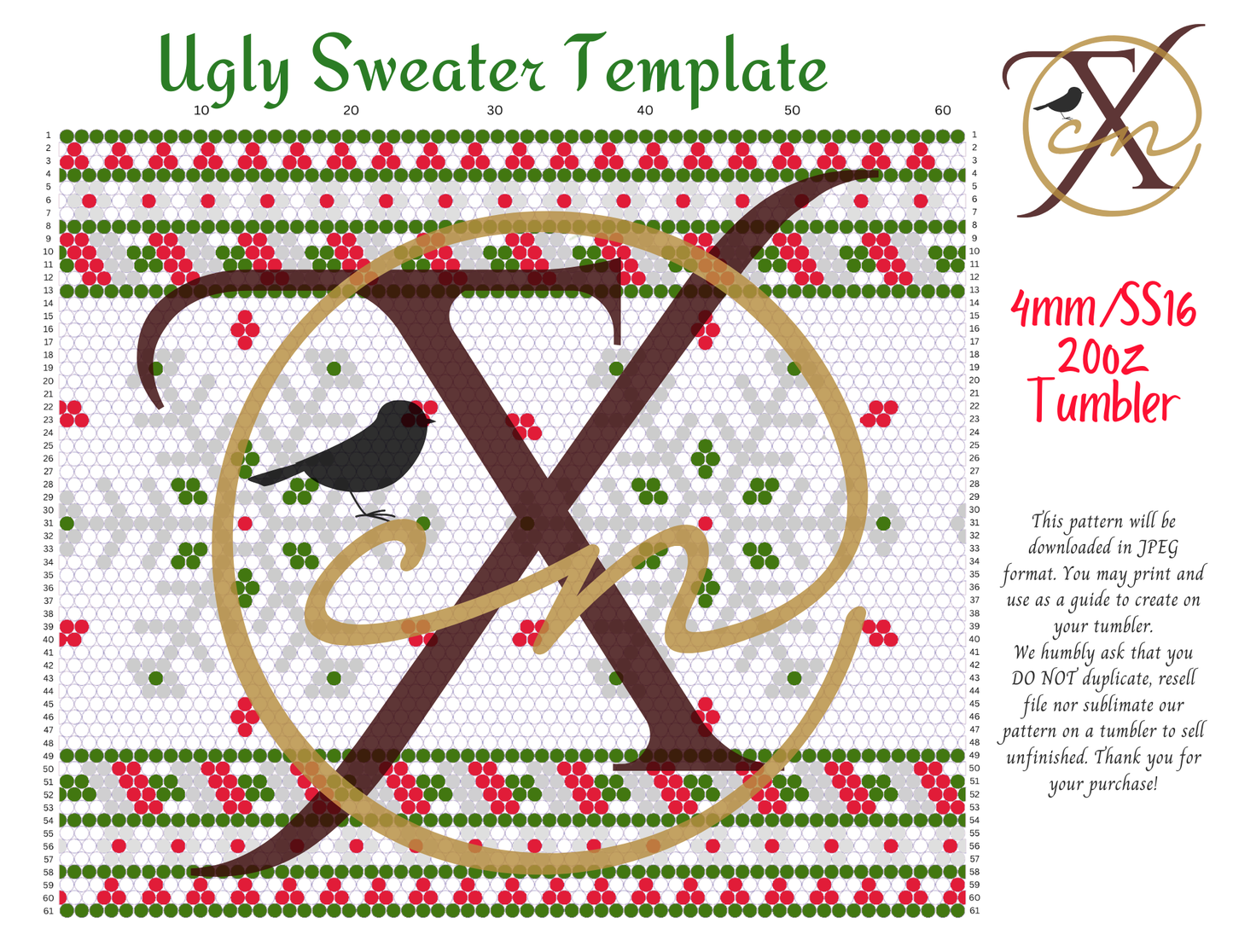 4mm Ugly Sweater Rhinestone Tumbler Template