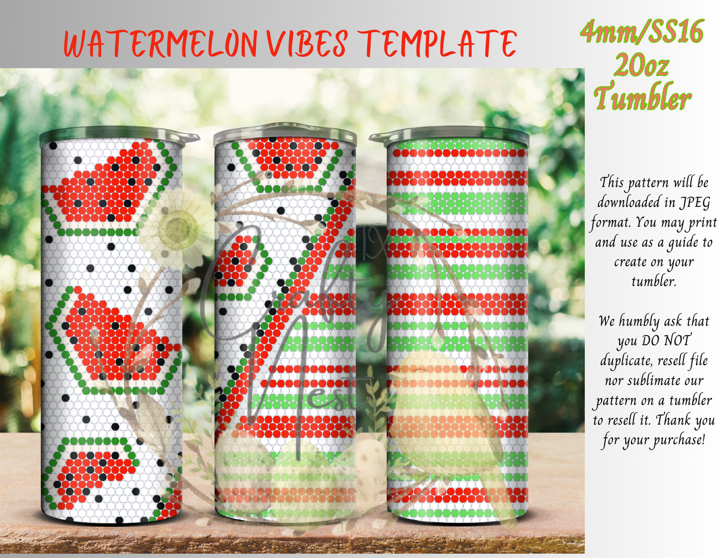 4mm Watermelon Vibes Rhinestone Tumbler Template