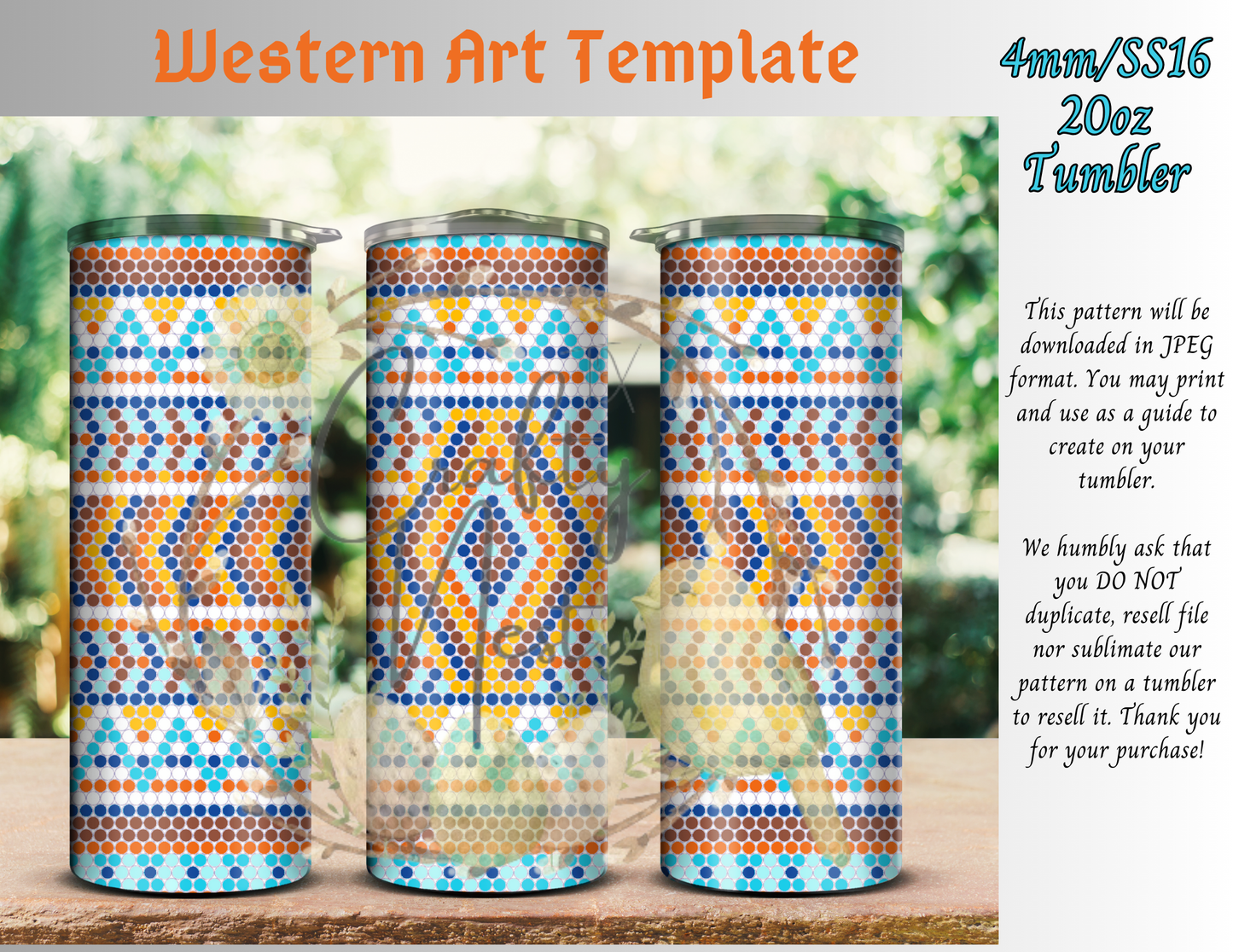 4mm Western Art Rhinestone 2 Tumbler Template