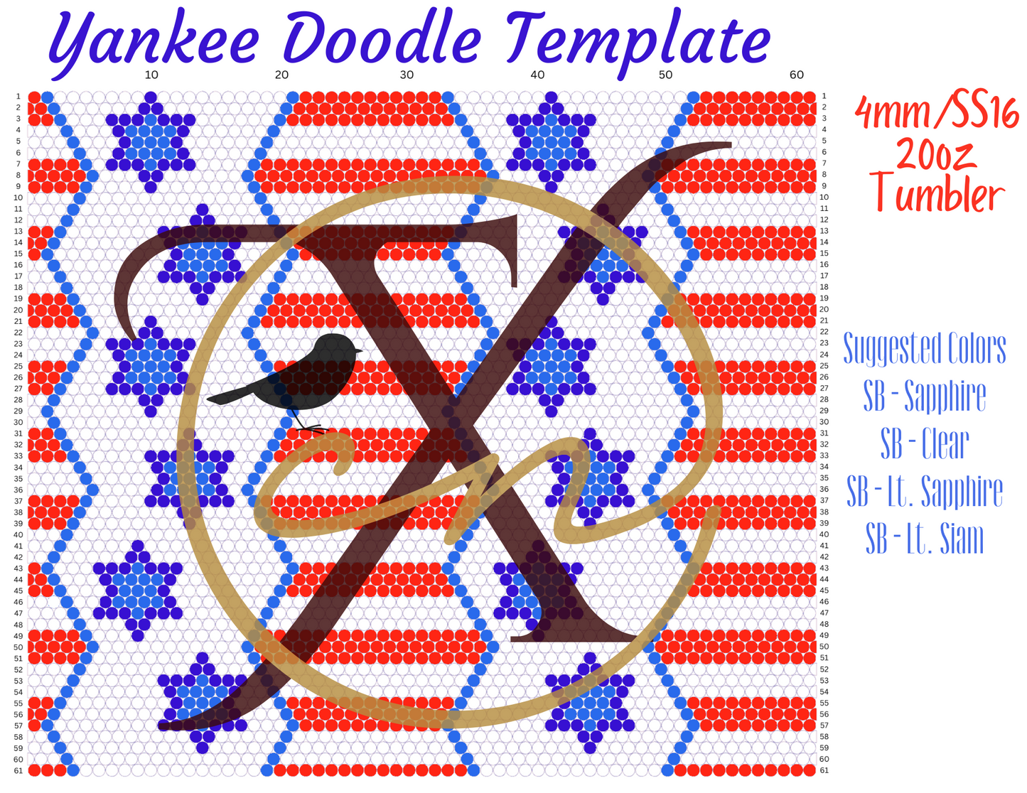 4mm Yankee Doodle Rhinestone Tumbler Template