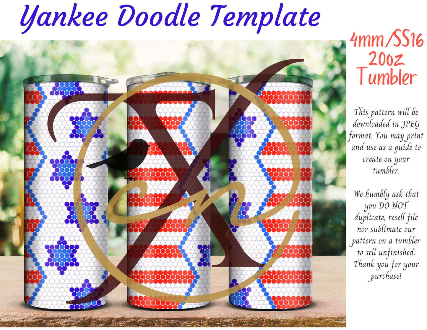 4mm Yankee Doodle Rhinestone Tumbler Template