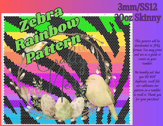 3mm Zebra Rainbow Rhinestone Tumbler Template