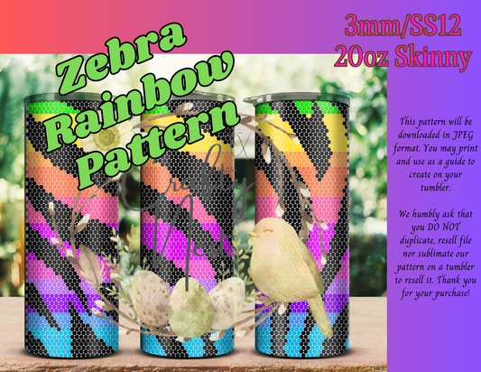 3mm Zebra Rainbow Rhinestone Tumbler Template