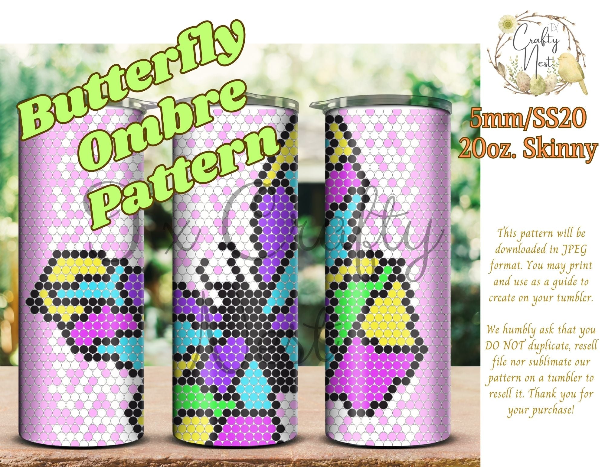 5mm Butterfly Ombré Rhinestone Tumbler Template TXCRAFTYNEST