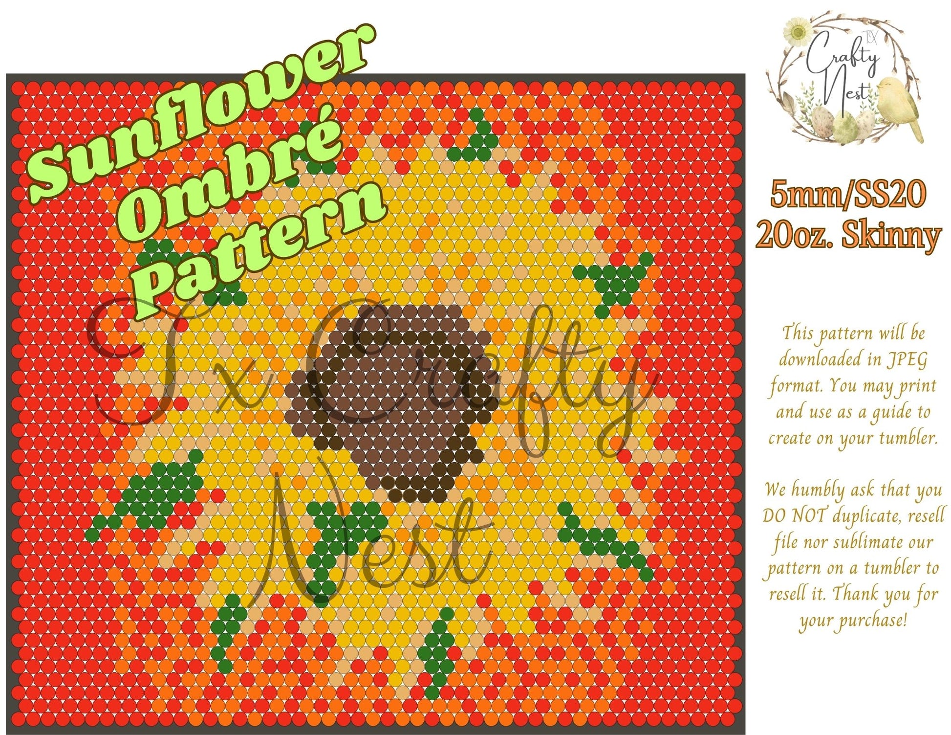 5mm Orange Sunflower Ombré Rhinestone Tumbler Template – TXCRAFTYNEST