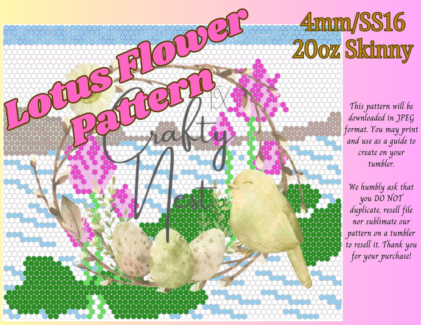 4mm Lotus Flower Rhinestone Tumbler Template