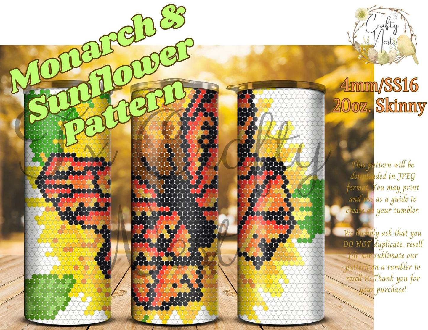 4mm Monarch & Sunflower Rhinestone Tumbler Template