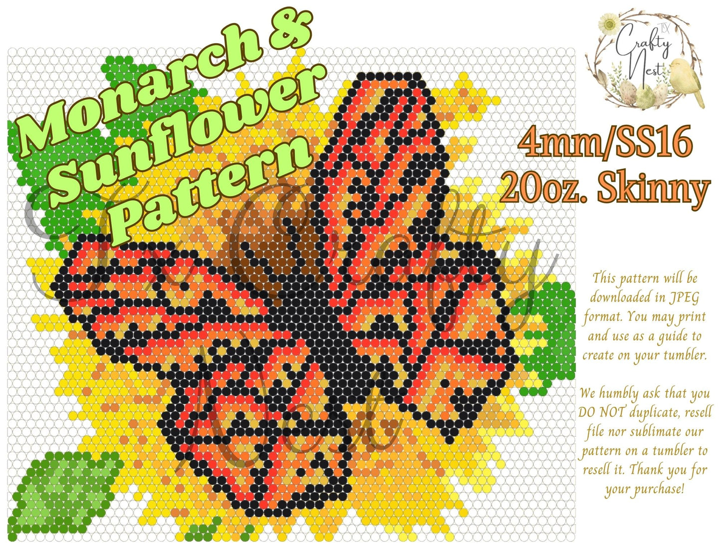 4mm Monarch & Sunflower Rhinestone Tumbler Template