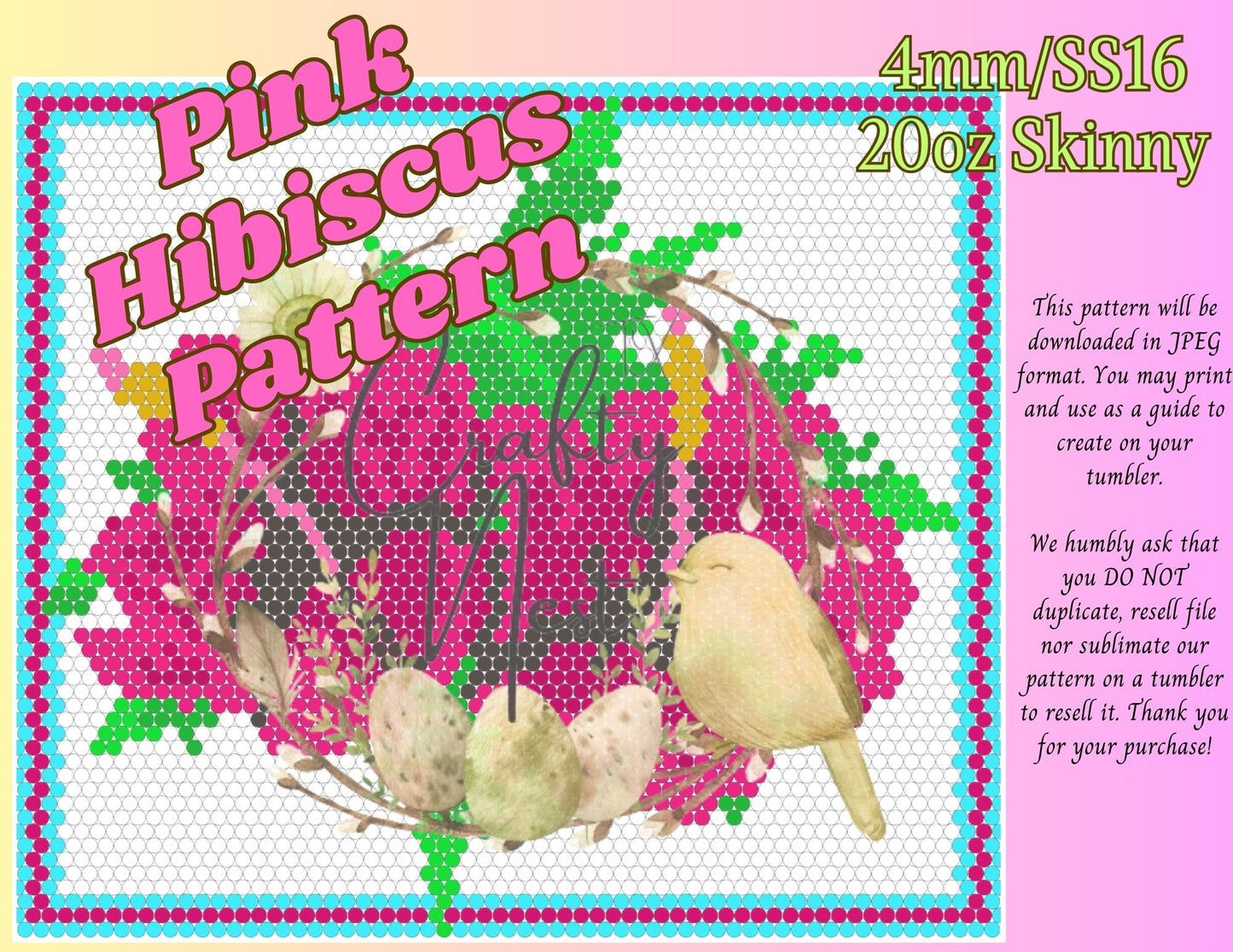 4mm Pink Hibiscus Rhinestone Tumbler Template