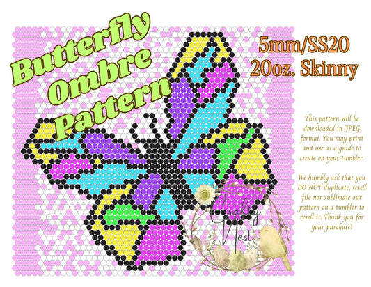 5mm Butterfly Ombré Rhinestone Tumbler Template
